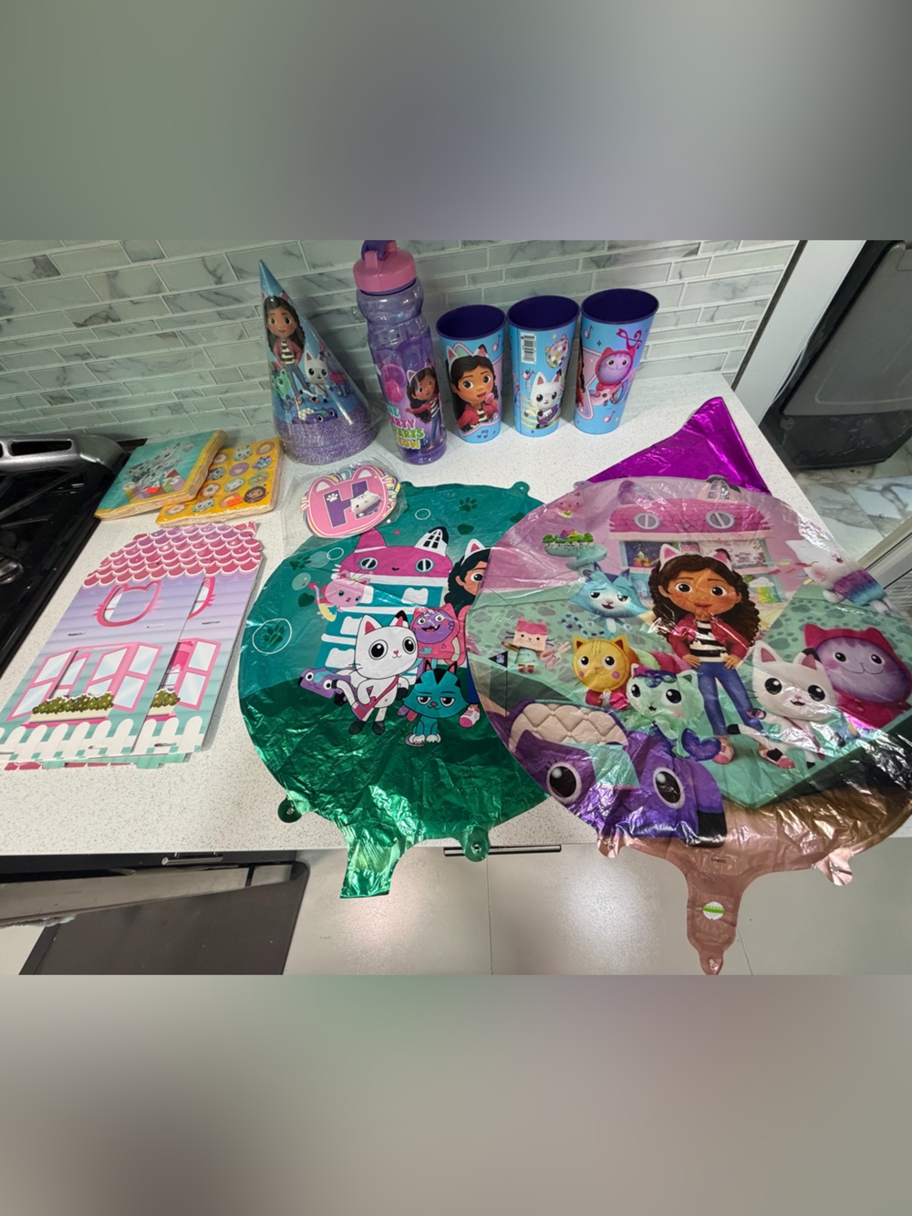 Gabby's Dollhouse Kids Party Supplies Set - Pink & Teal